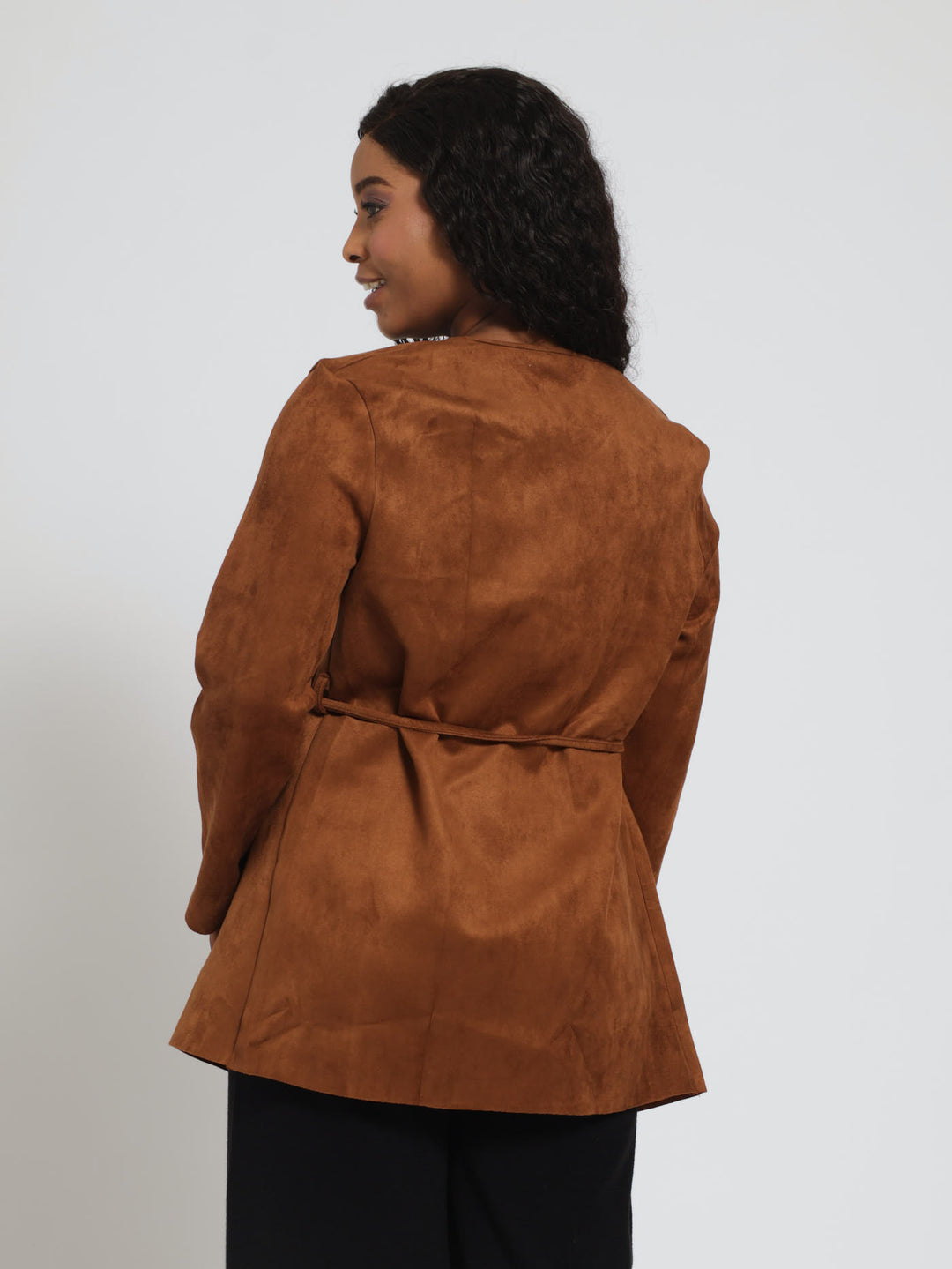 Long Sleeve Suede Waterfall Jacket - Brown