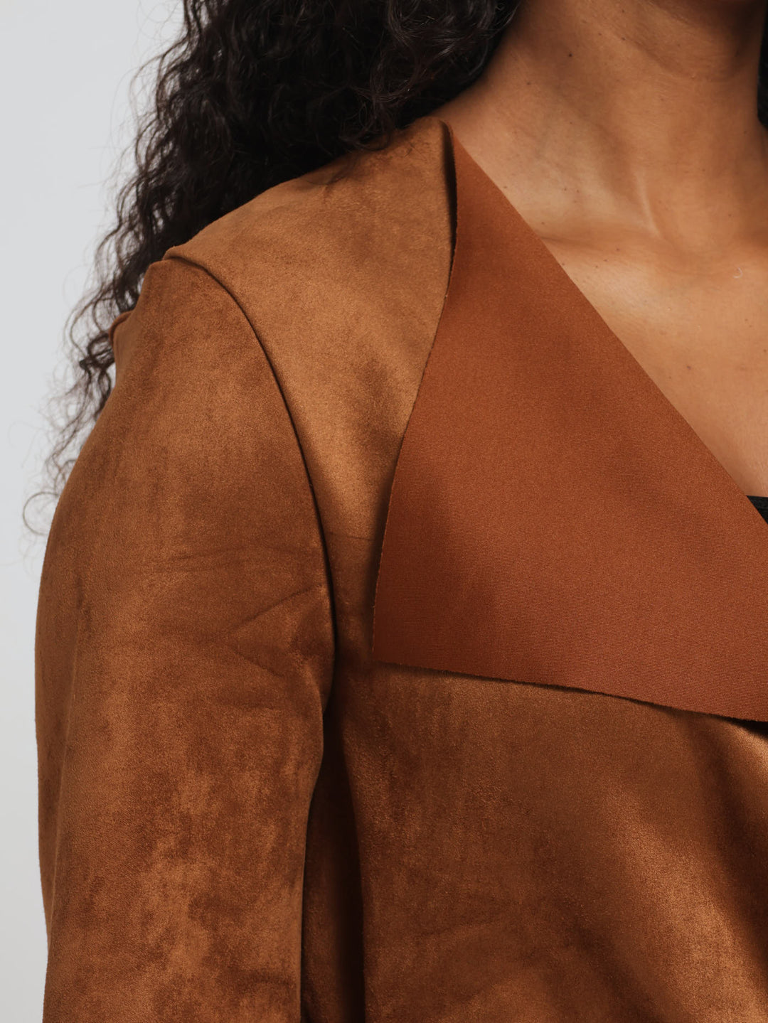 Long Sleeve Suede Waterfall Jacket - Brown