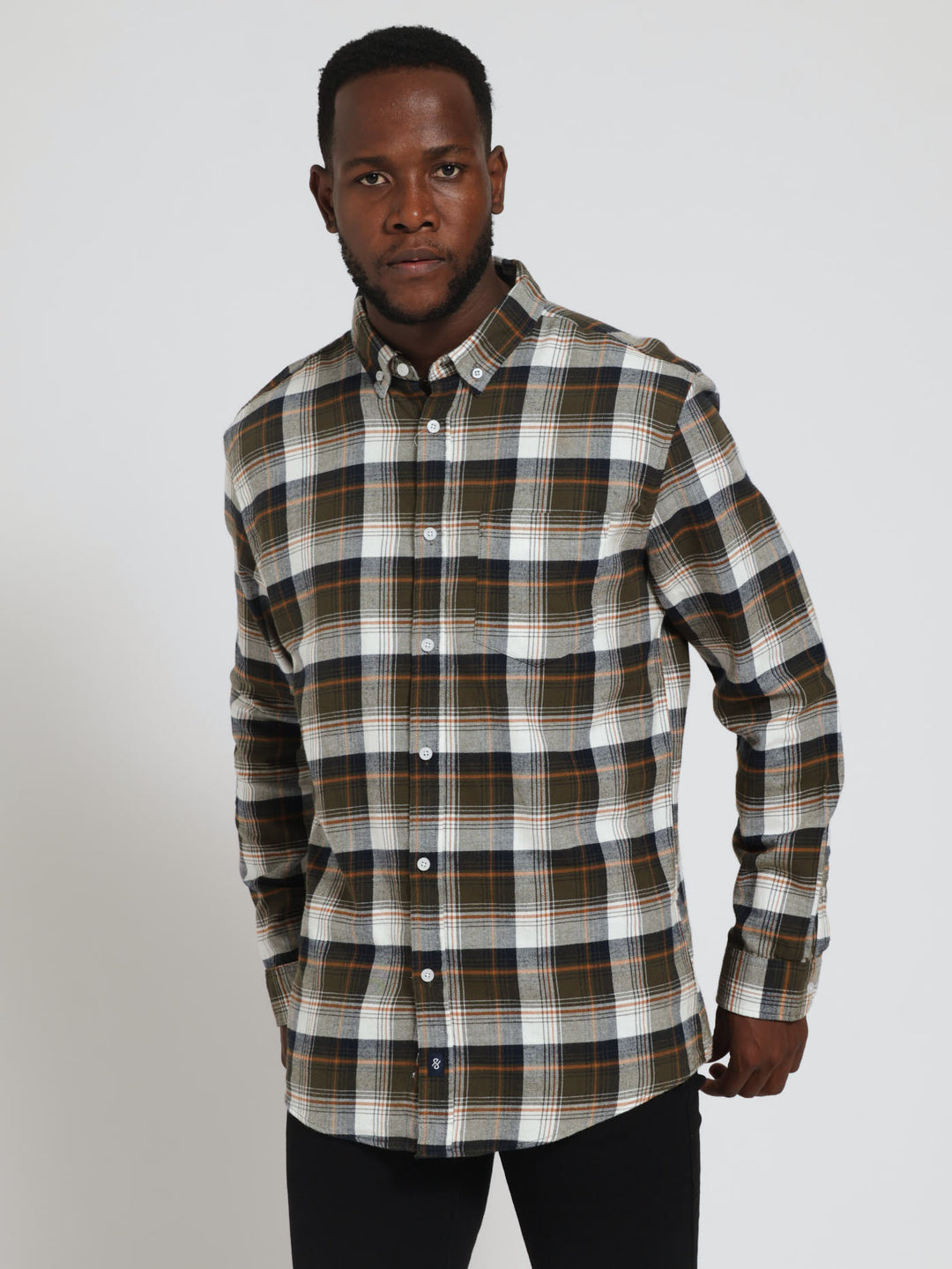 Mens Long Sleeve Brushed Check Shirt Olive – Edgars