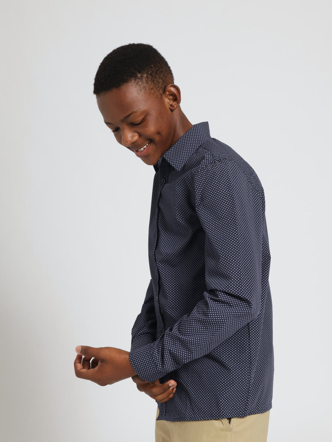 Boys Ditsy Print Shirt - Navy