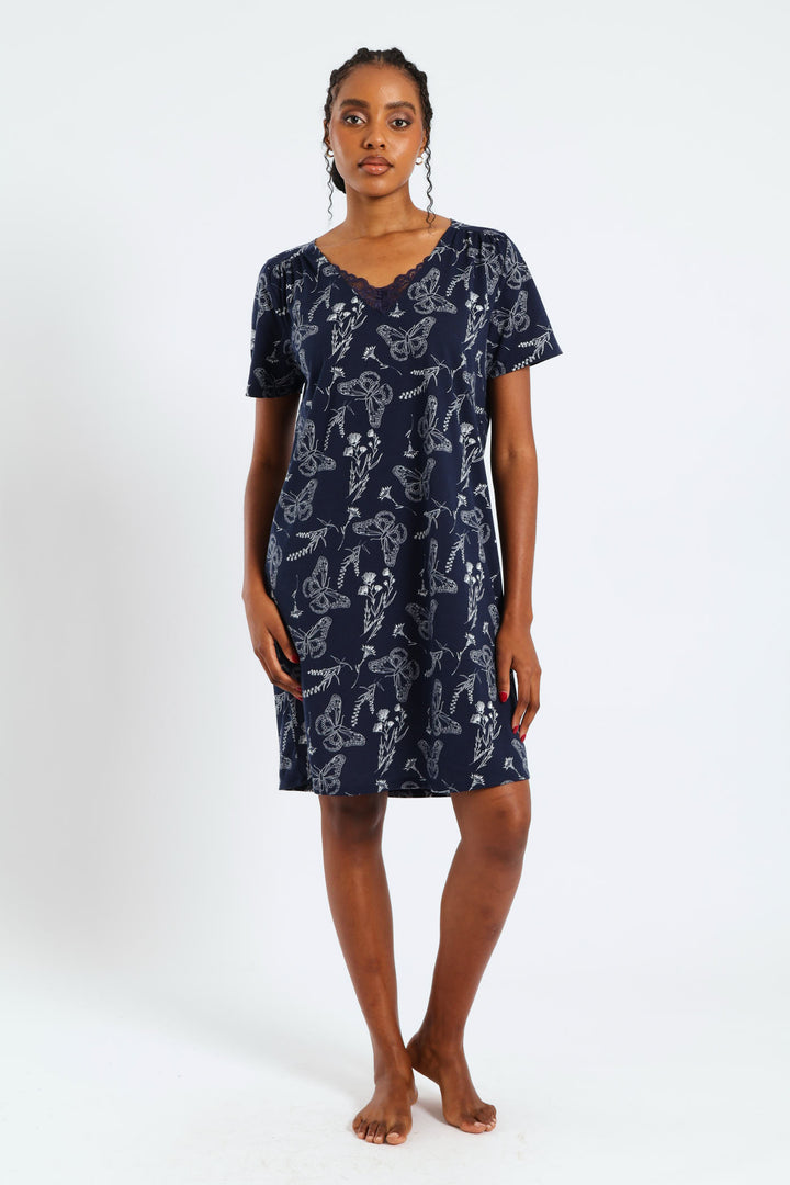 2 Pack Butterflies Sleepshirt - Navy/Light Blue