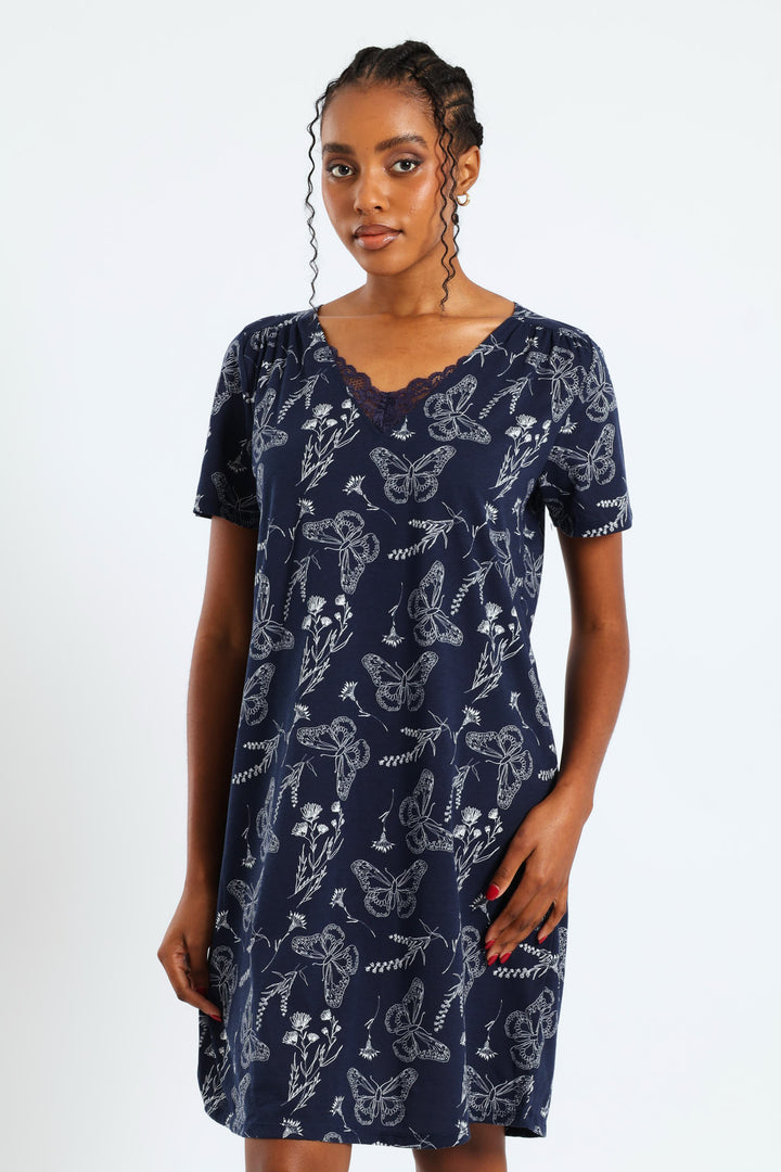2 Pack Butterflies Sleepshirt - Navy/Light Blue