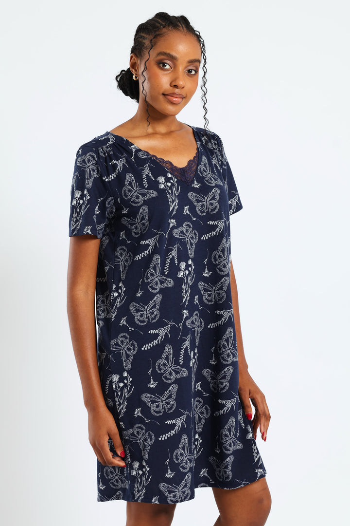 2 Pack Butterflies Sleepshirt - Navy/Light Blue