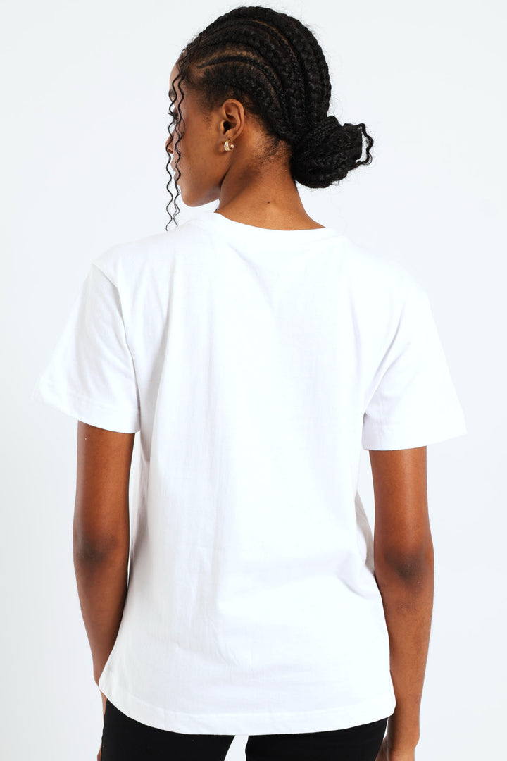 Rib Neck Daisy Cornelli Tee - White/Black