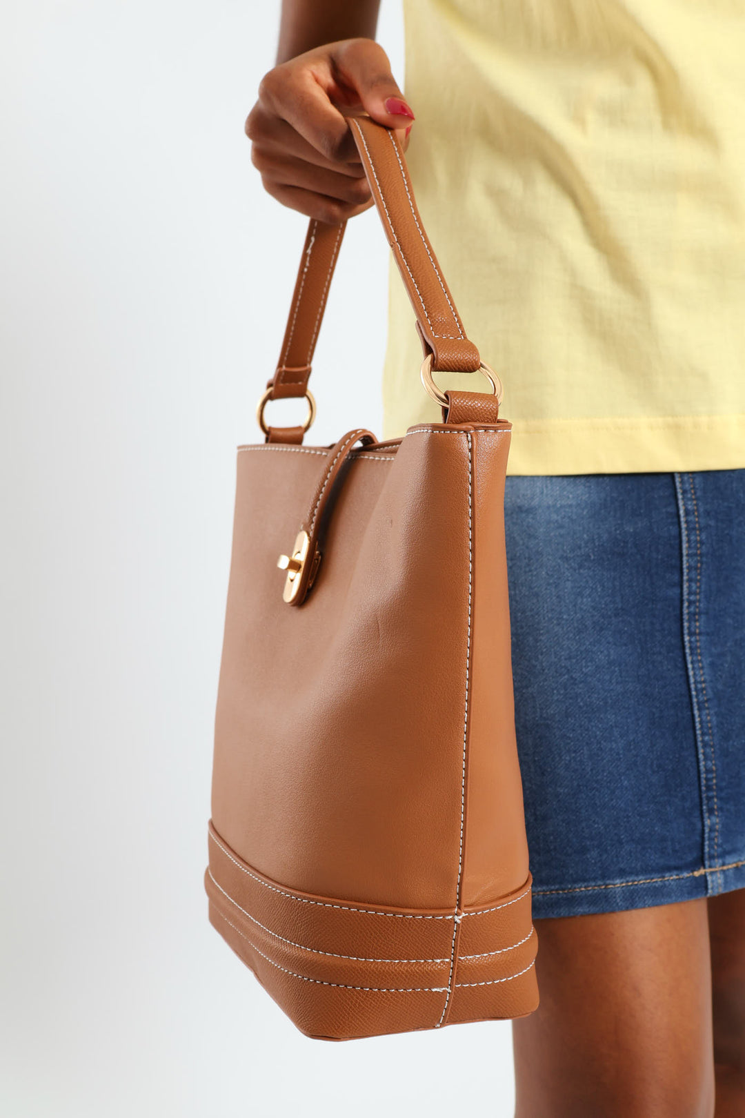 Top Handle Bucket Crossbody Bag - Tan