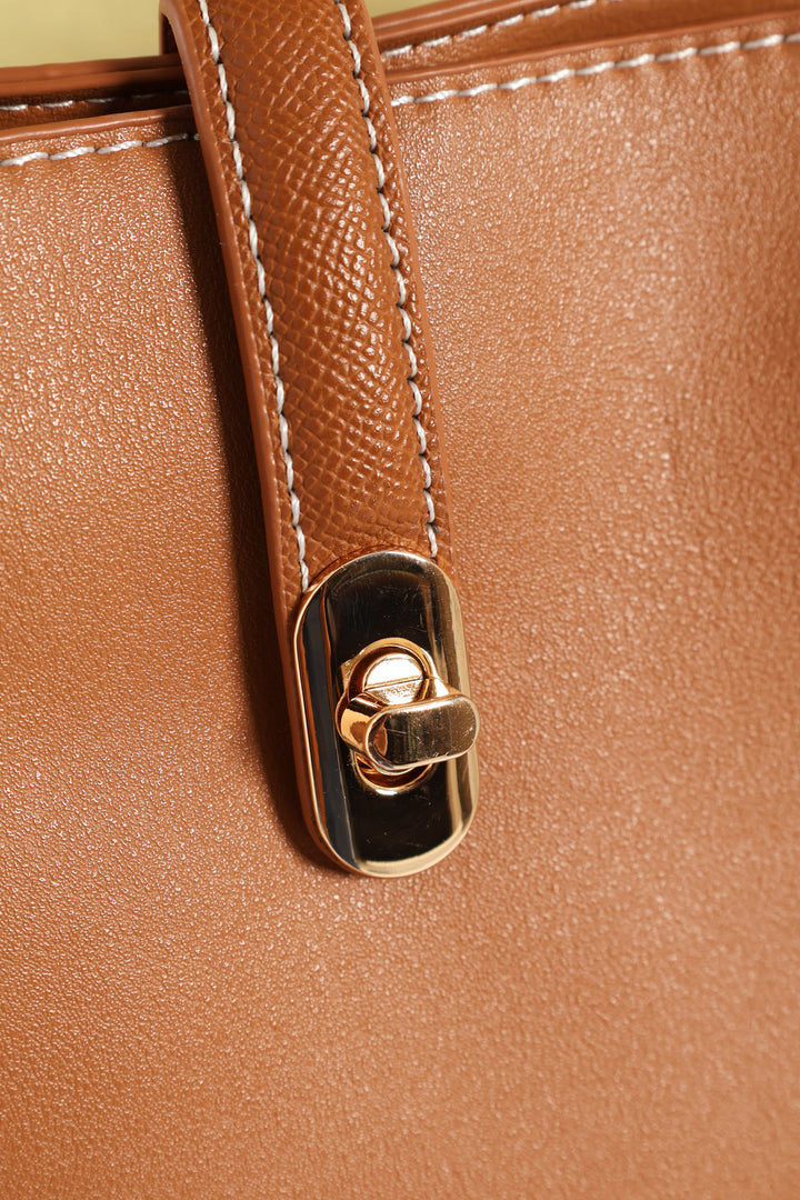 Top Handle Bucket Crossbody Bag - Tan