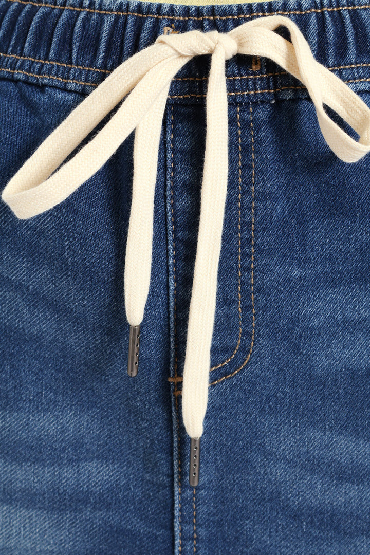 Knit Denim Mini Skirt - Medium Wash