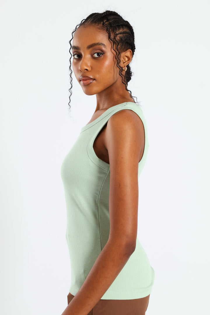 Rib Fitted Tank Top - Pastel Green