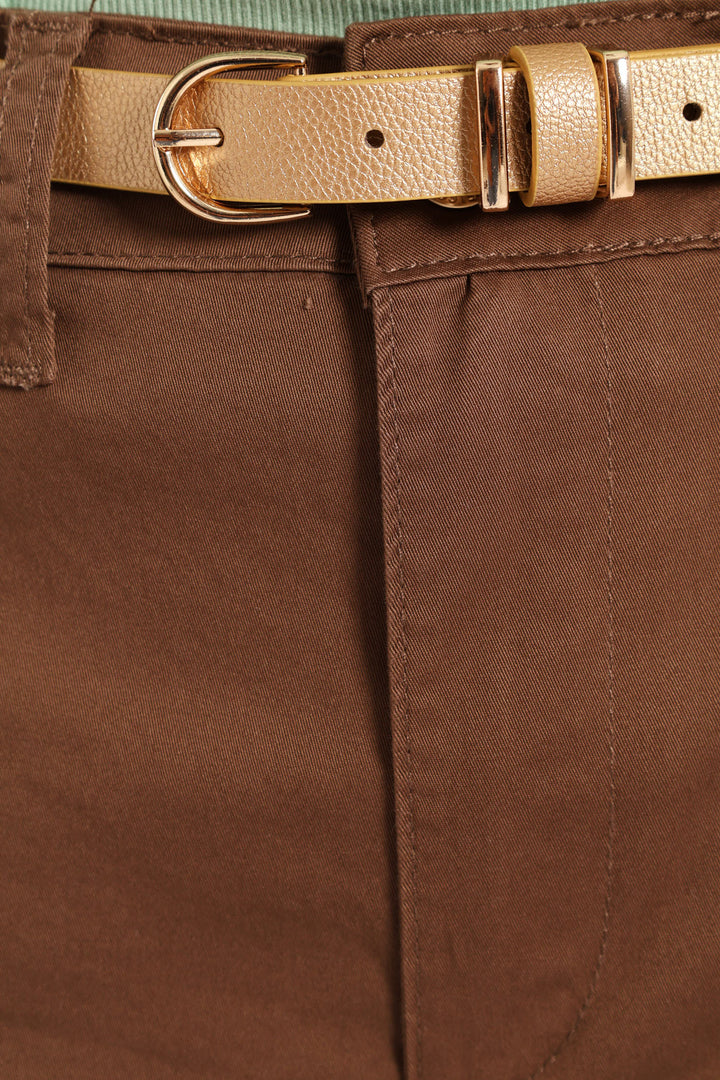 Belted Sateen Bermuda Chino Shorts - Mocha