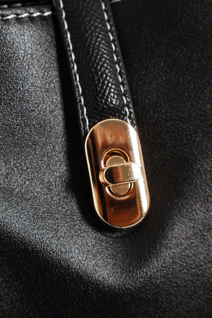 Top Handle Bucket Crossbody Bag - Black