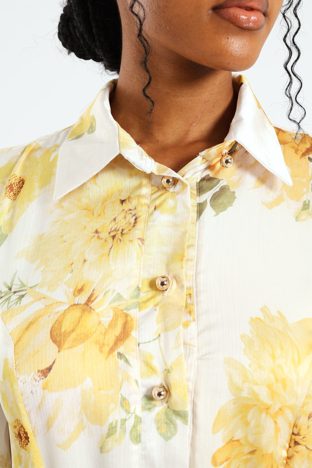 Button Through Belted Godet Tea Dress - Cream