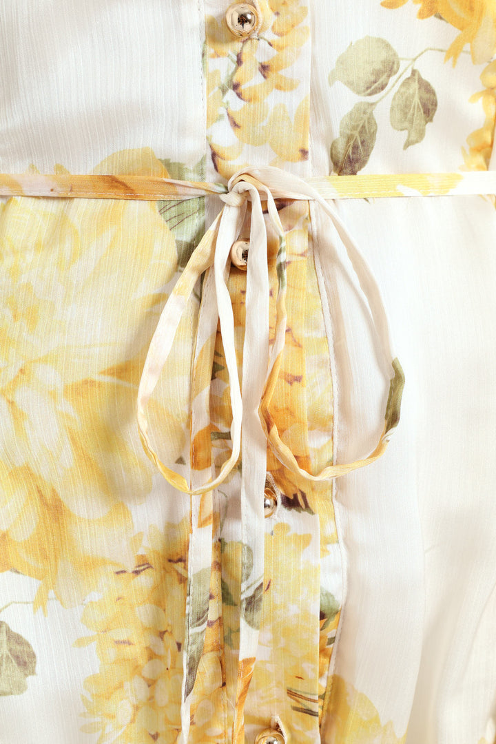 Button Through Belted Godet Tea Dress - Cream