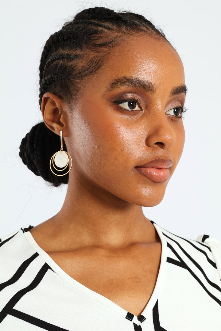 Shell Disc Drop Earrings - Gold