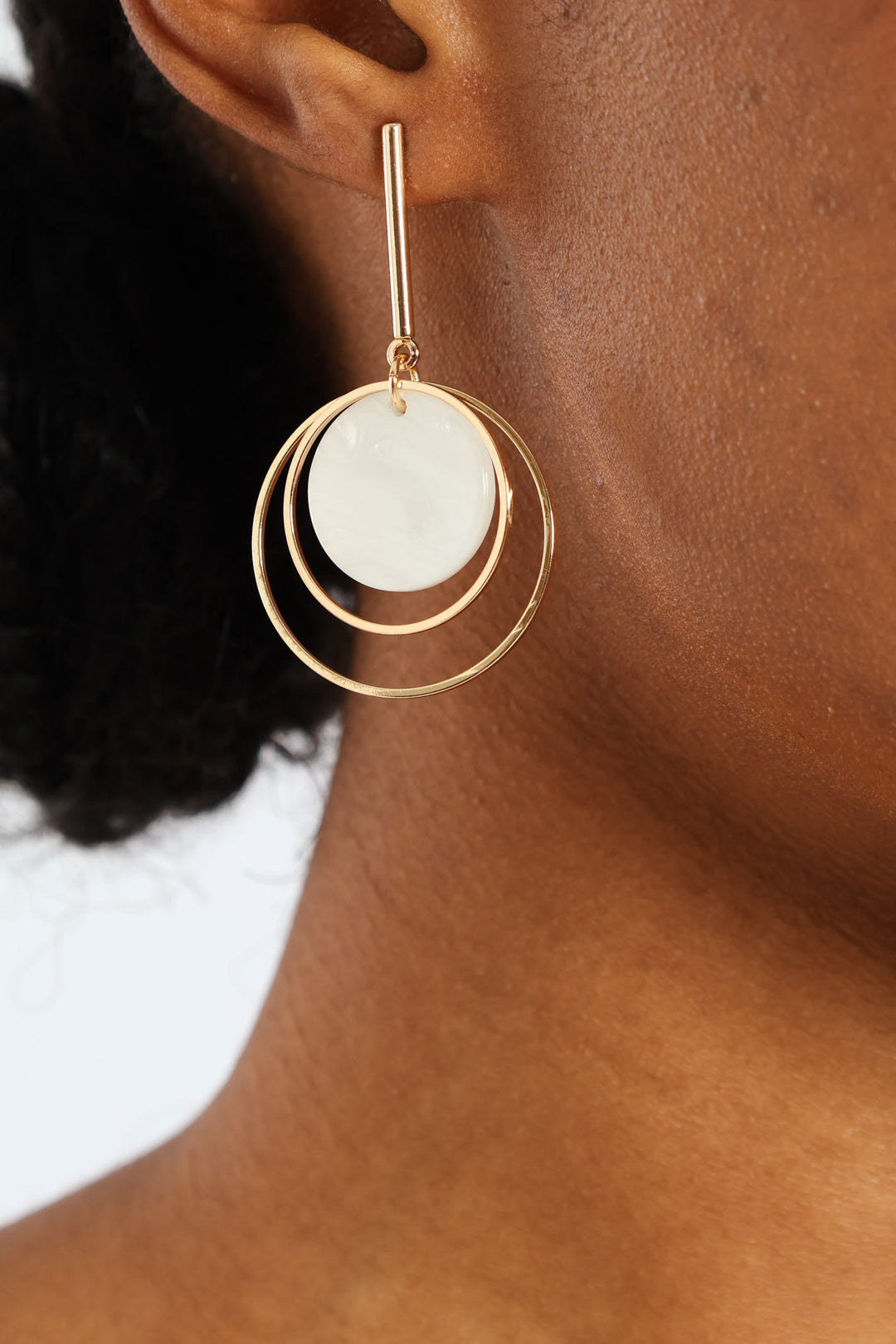 Shell Disc Drop Earrings - Gold