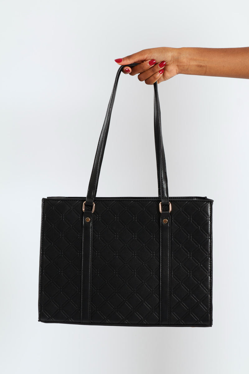Geo Embossed Square Shopper Bag - Black