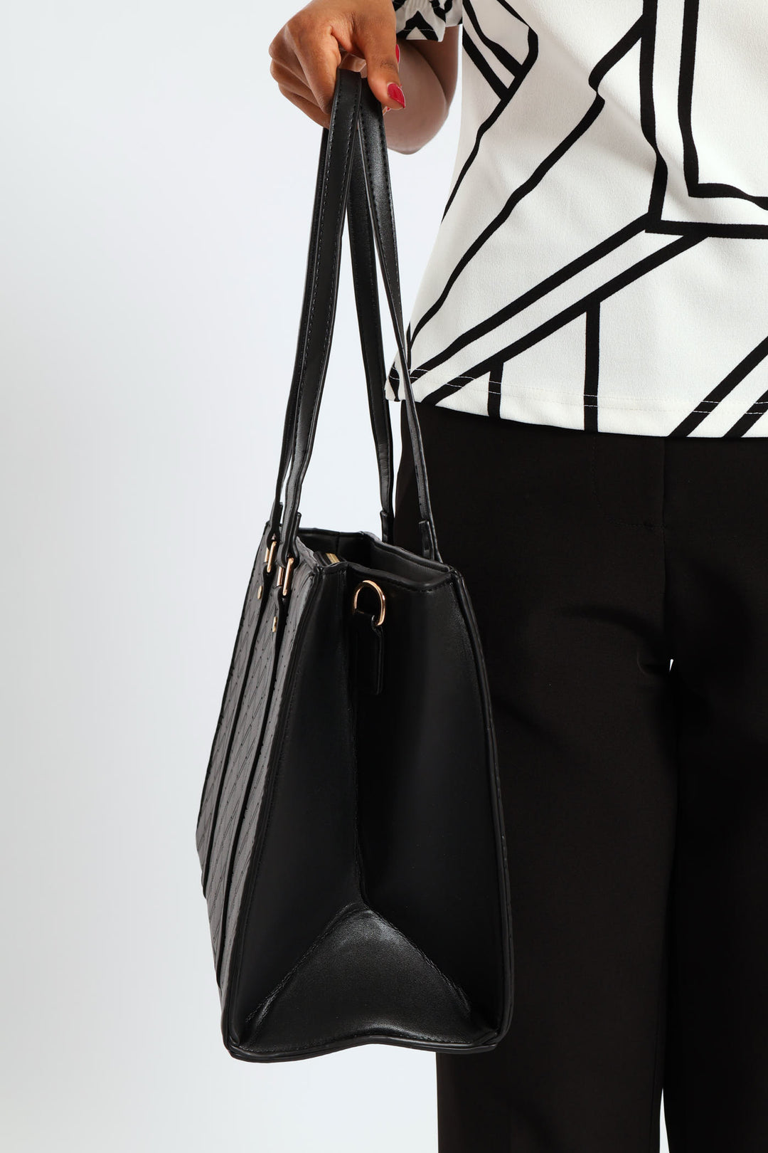 Geo Embossed Square Shopper Bag - Black