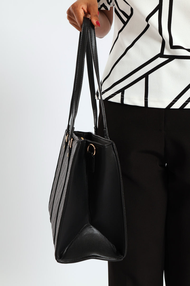 Geo Embossed Square Shopper Bag - Black