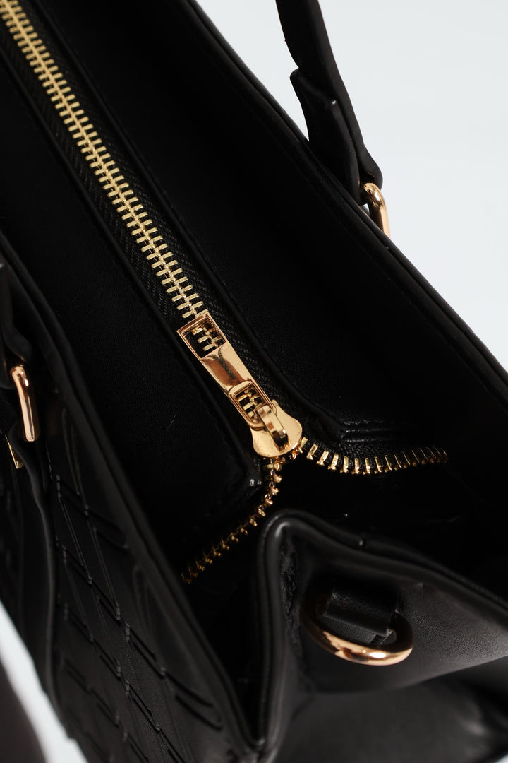 Geo Embossed Square Shopper Bag - Black