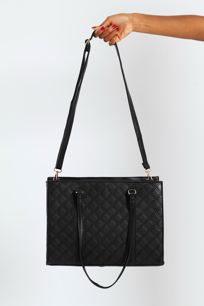 Geo Embossed Square Shopper Bag - Black