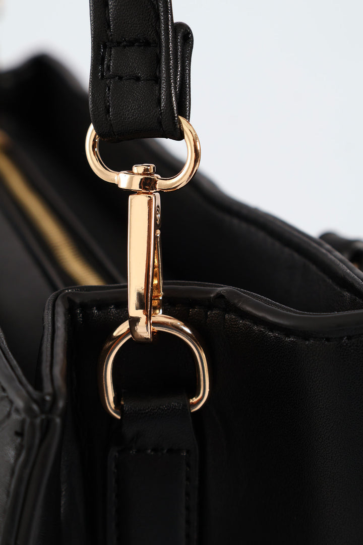 Geo Embossed Square Shopper Bag - Black