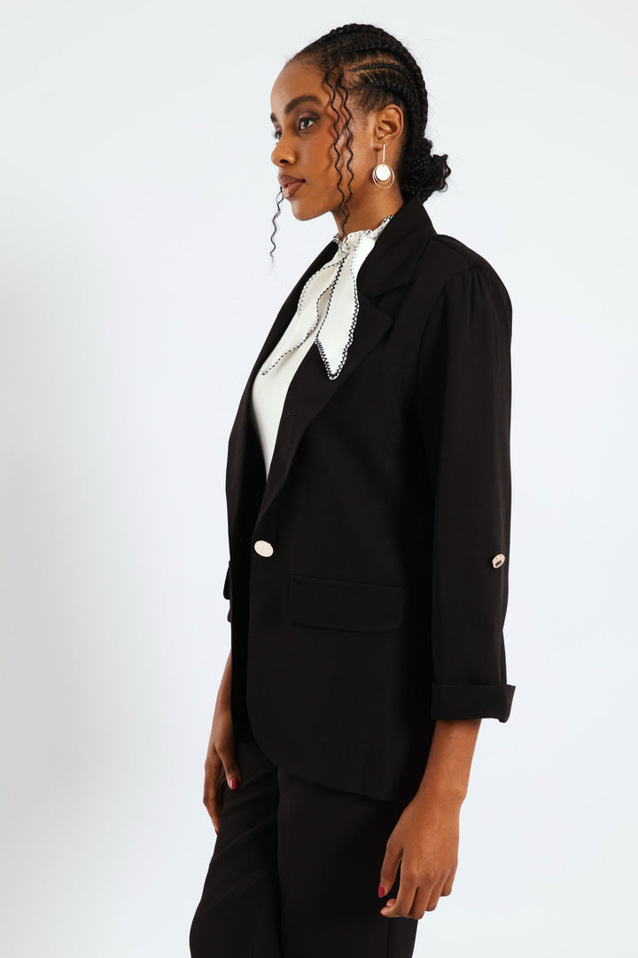 Turn Up Tab Blazer - Black