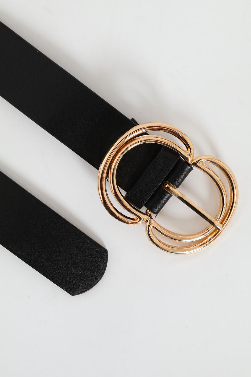 Double Buckle Fashion Belt - Black