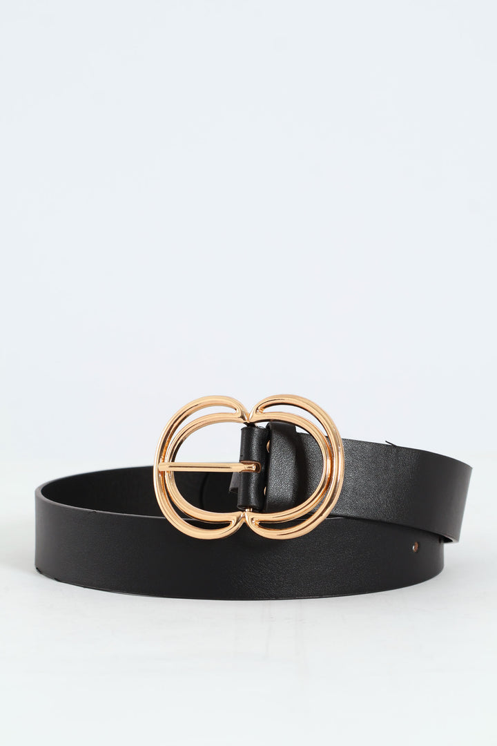 Double Buckle Fashion Belt - Black