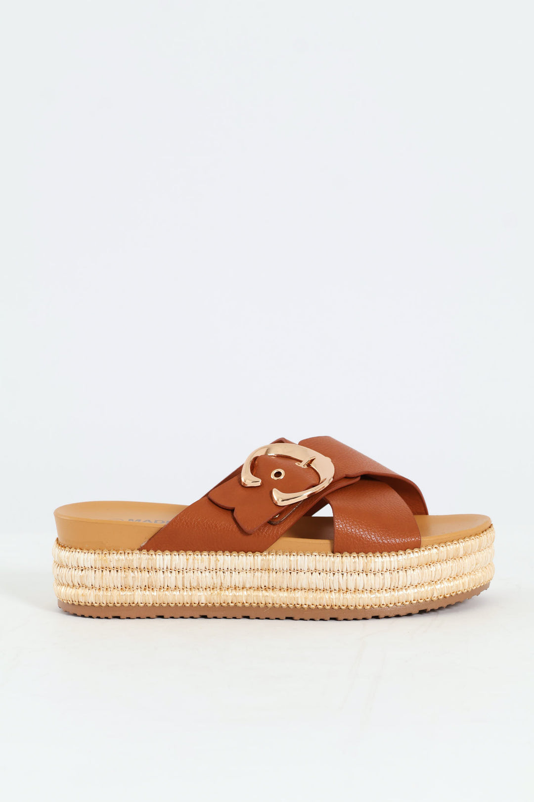 Cross Buckle Strap Platform Sandal - Tan