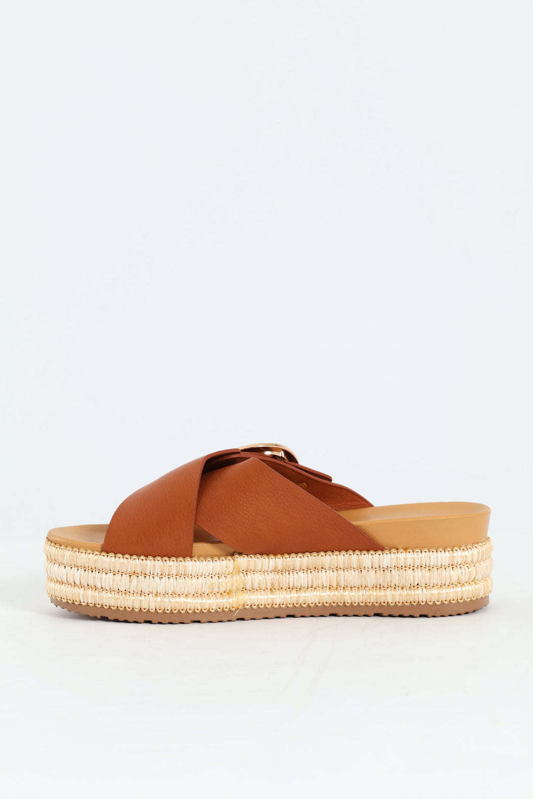 Cross Buckle Strap Platform Sandal - Tan