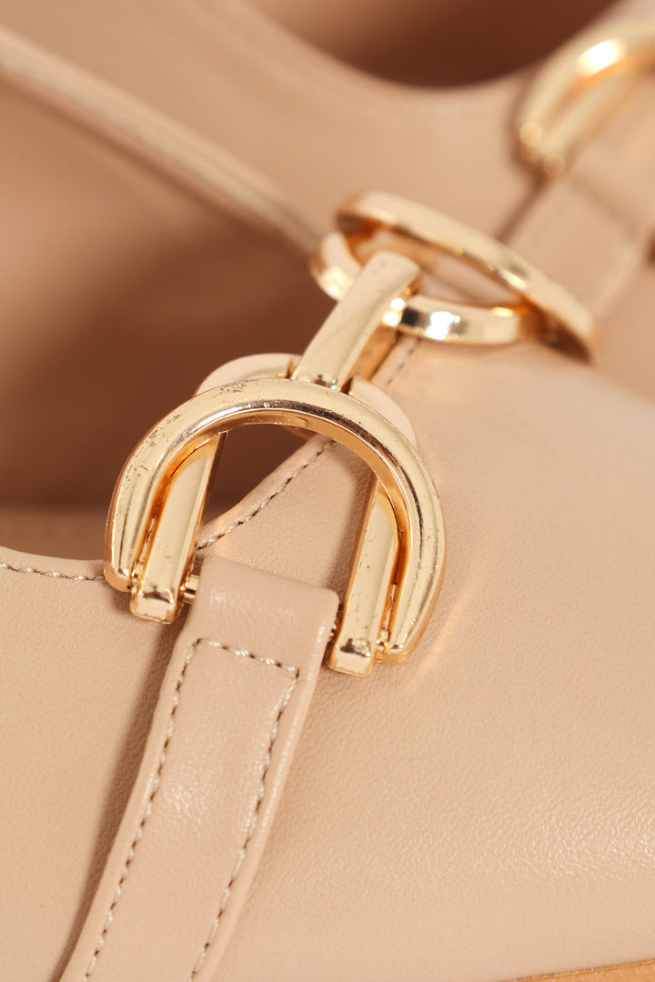 Horseshoe Strap Slingback Block Heel - Nude