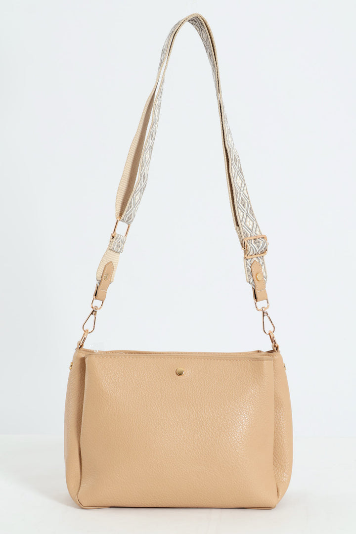 Multi-Compartment Crossbody Bag - Taupe