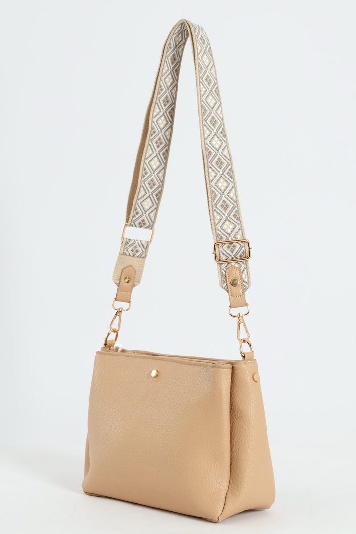 Multi-Compartment Crossbody Bag - Taupe