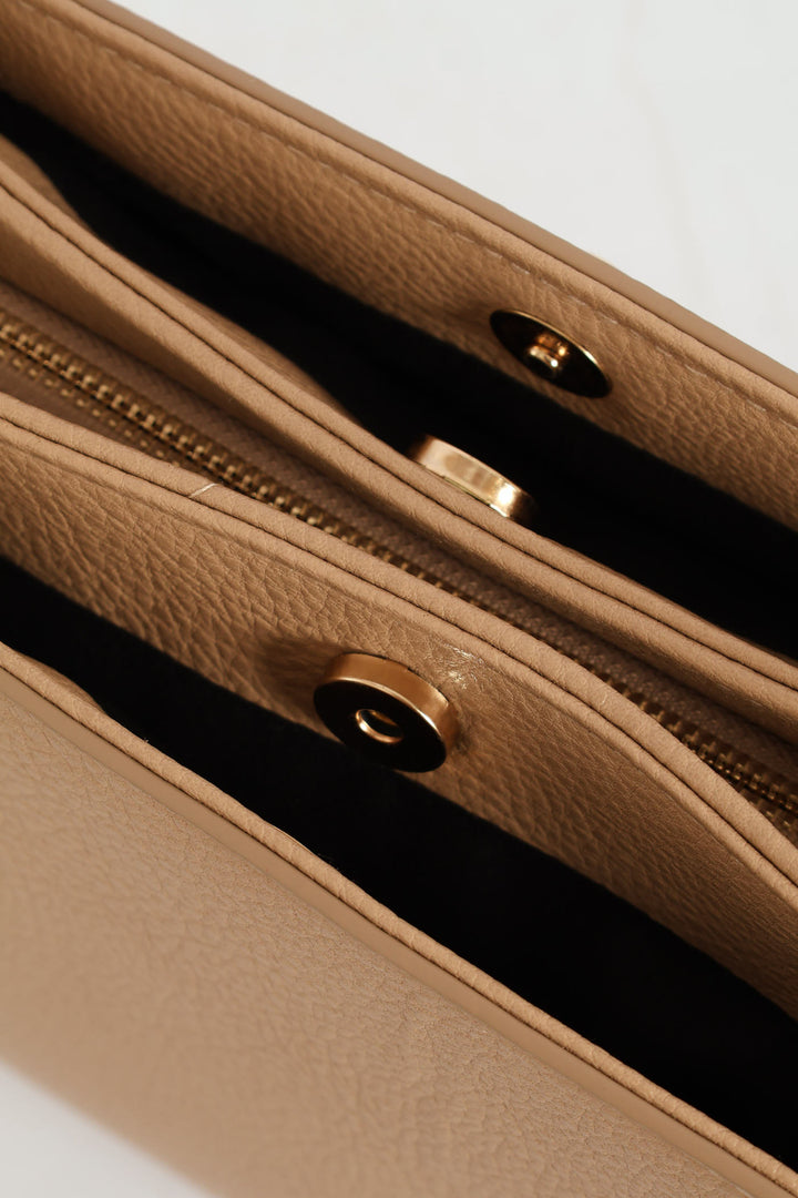 Multi-Compartment Crossbody Bag - Taupe