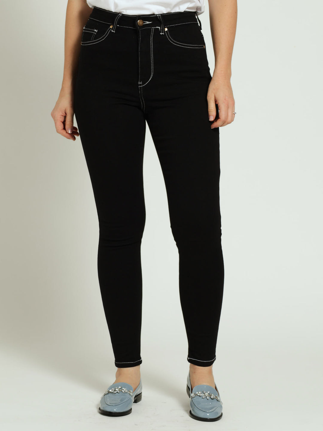 Ladies Contrast Stitch Skinny Jean Black – Edgars