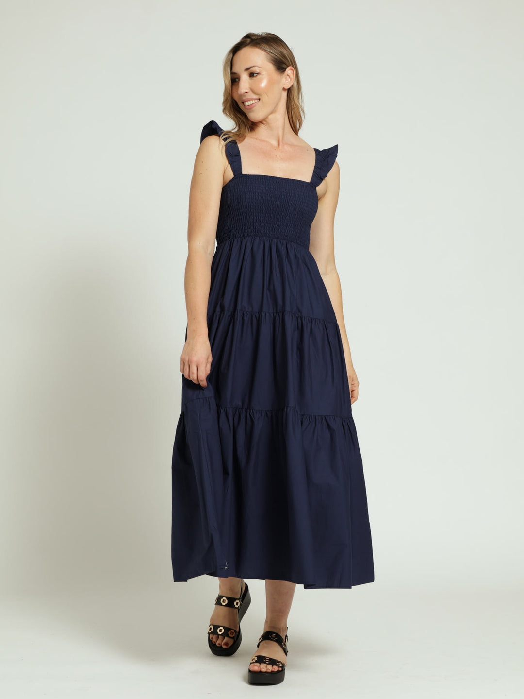 Strappy Tiered Maxi Dress - Navy
