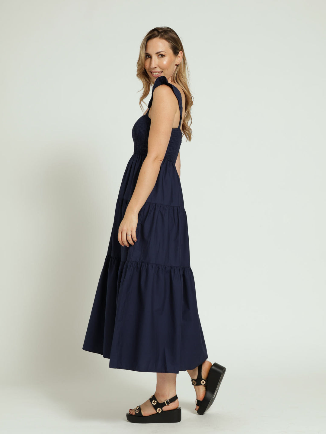 Strappy Tiered Maxi Dress - Navy