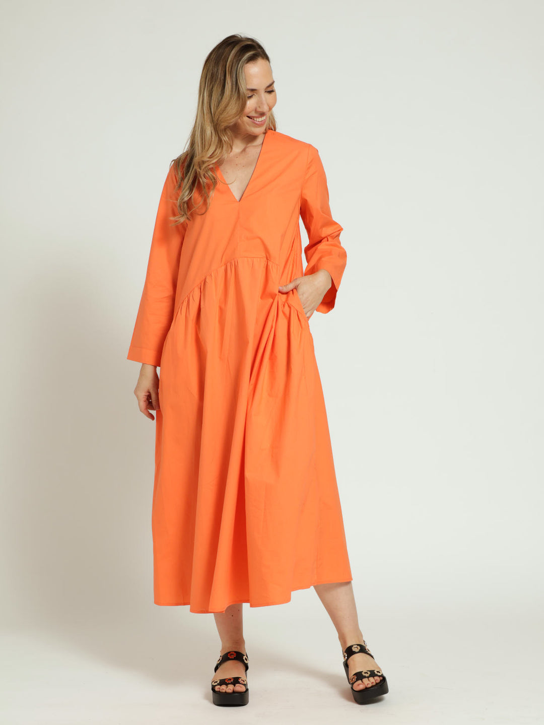 Long Sleeve Relaxed Maxi Dress Orange
