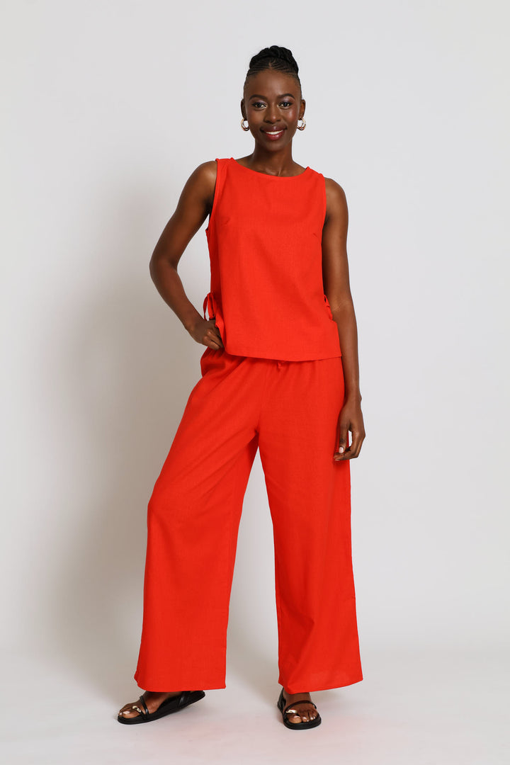 Side Ties Detail Linen Shell Tank - Dark Orange