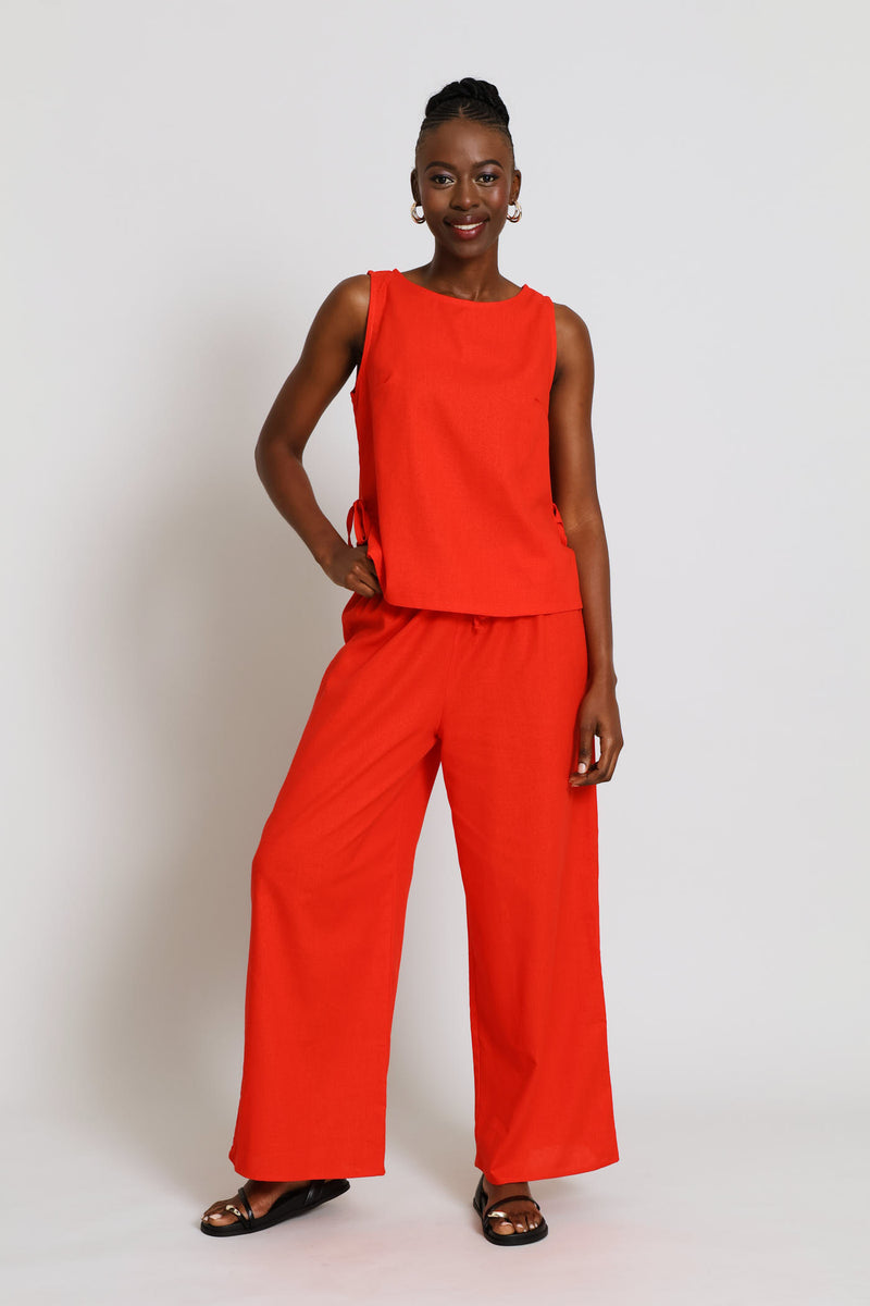 Side Ties Detail Linen Shell Tank - Dark Orange