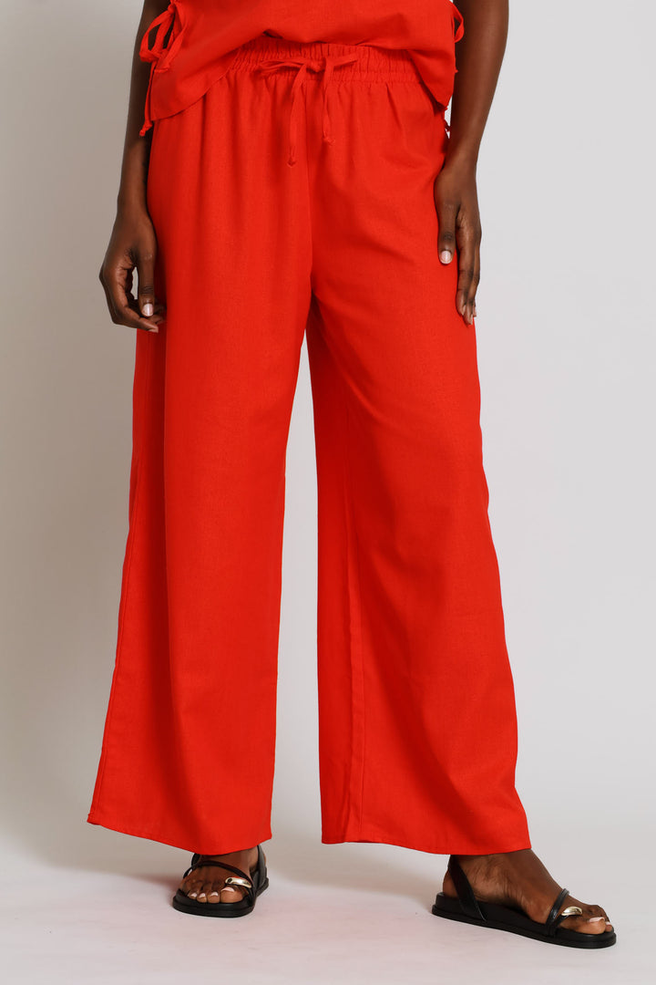Pull-On Linen Wide Leg Pants - Dark Orange