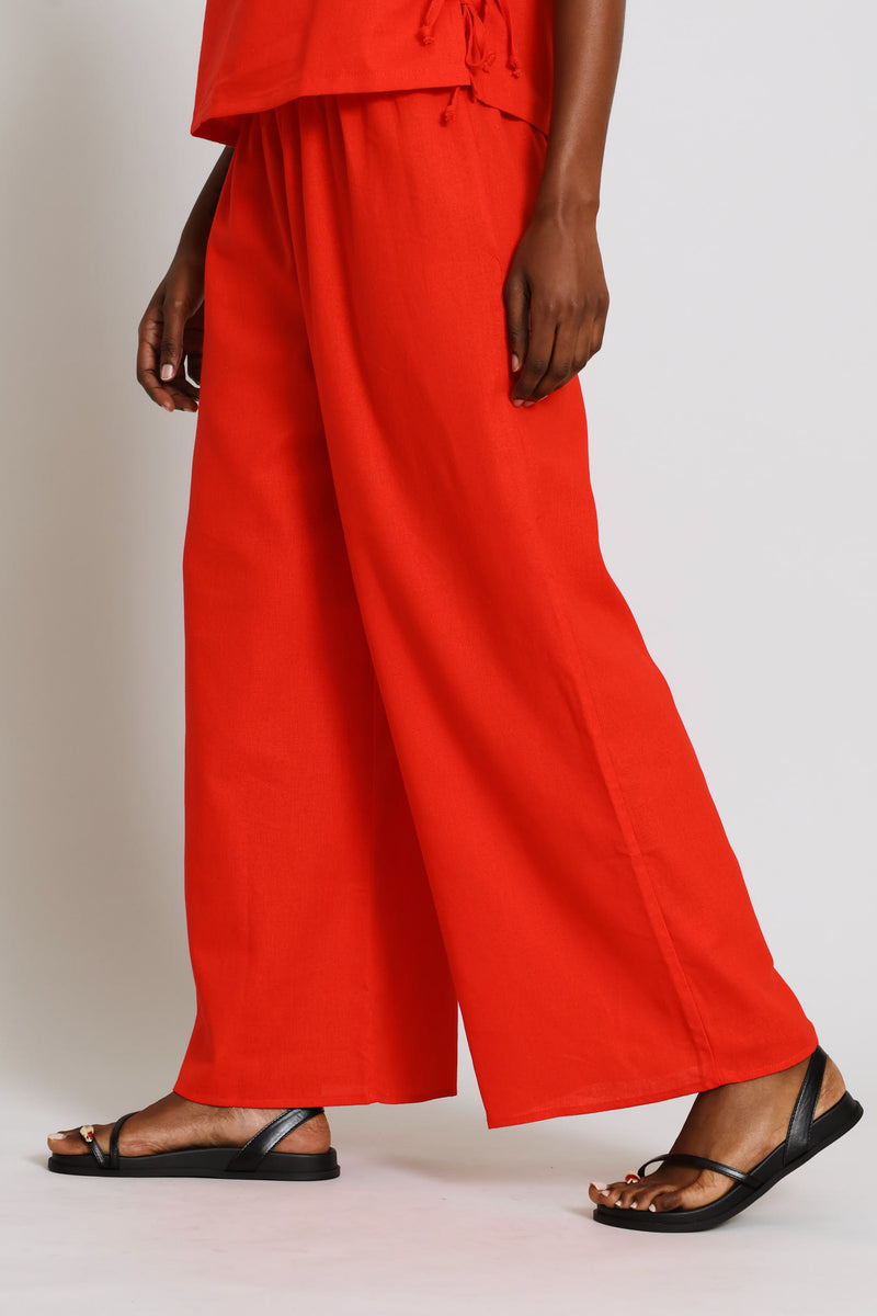 Pull-On Linen Wide Leg Pants - Dark Orange