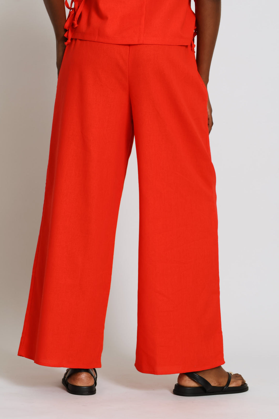 Pull-On Linen Wide Leg Pants - Dark Orange