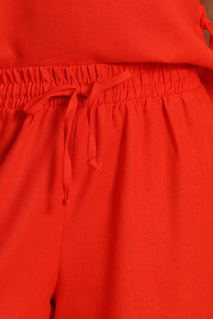 Pull-On Linen Wide Leg Pants - Dark Orange
