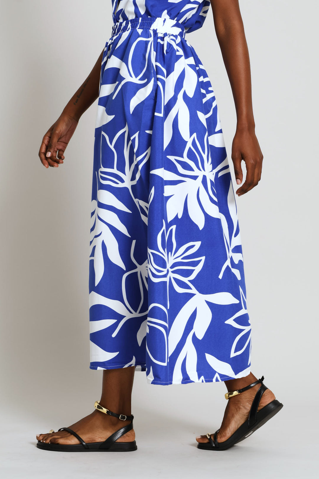 Textured Flare Midi Skirt - Cobalt/White