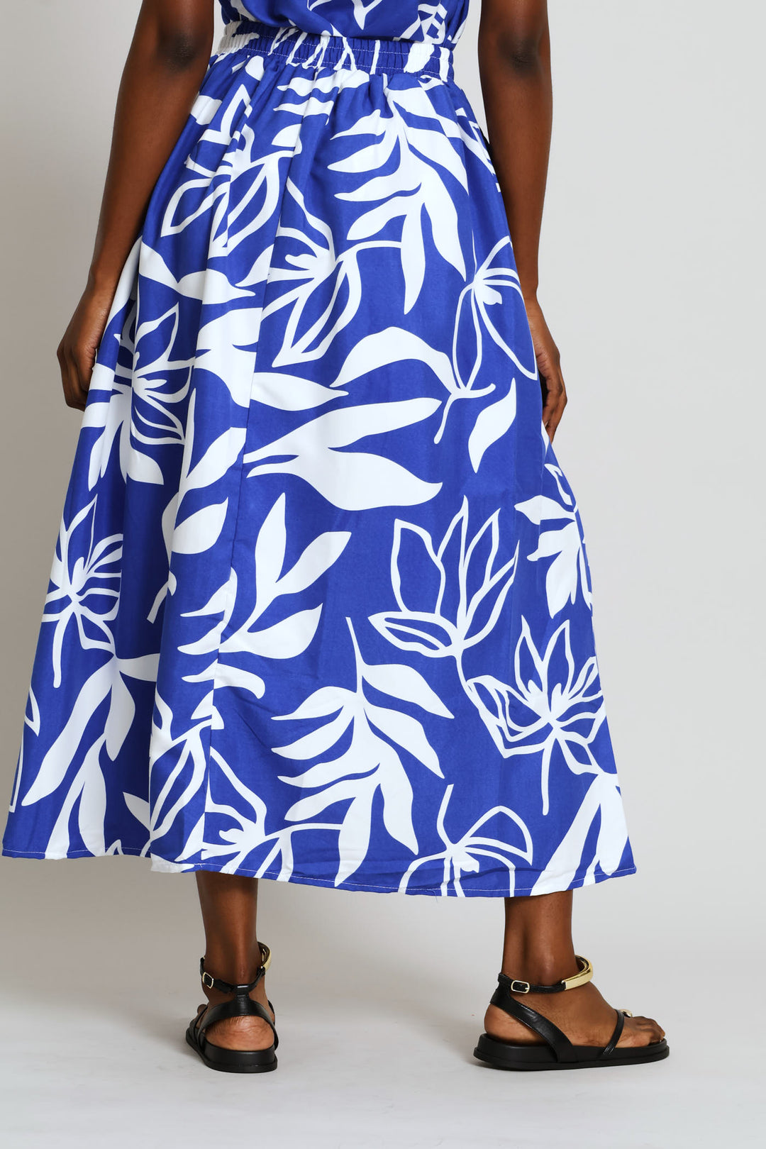 Textured Flare Midi Skirt - Cobalt/White