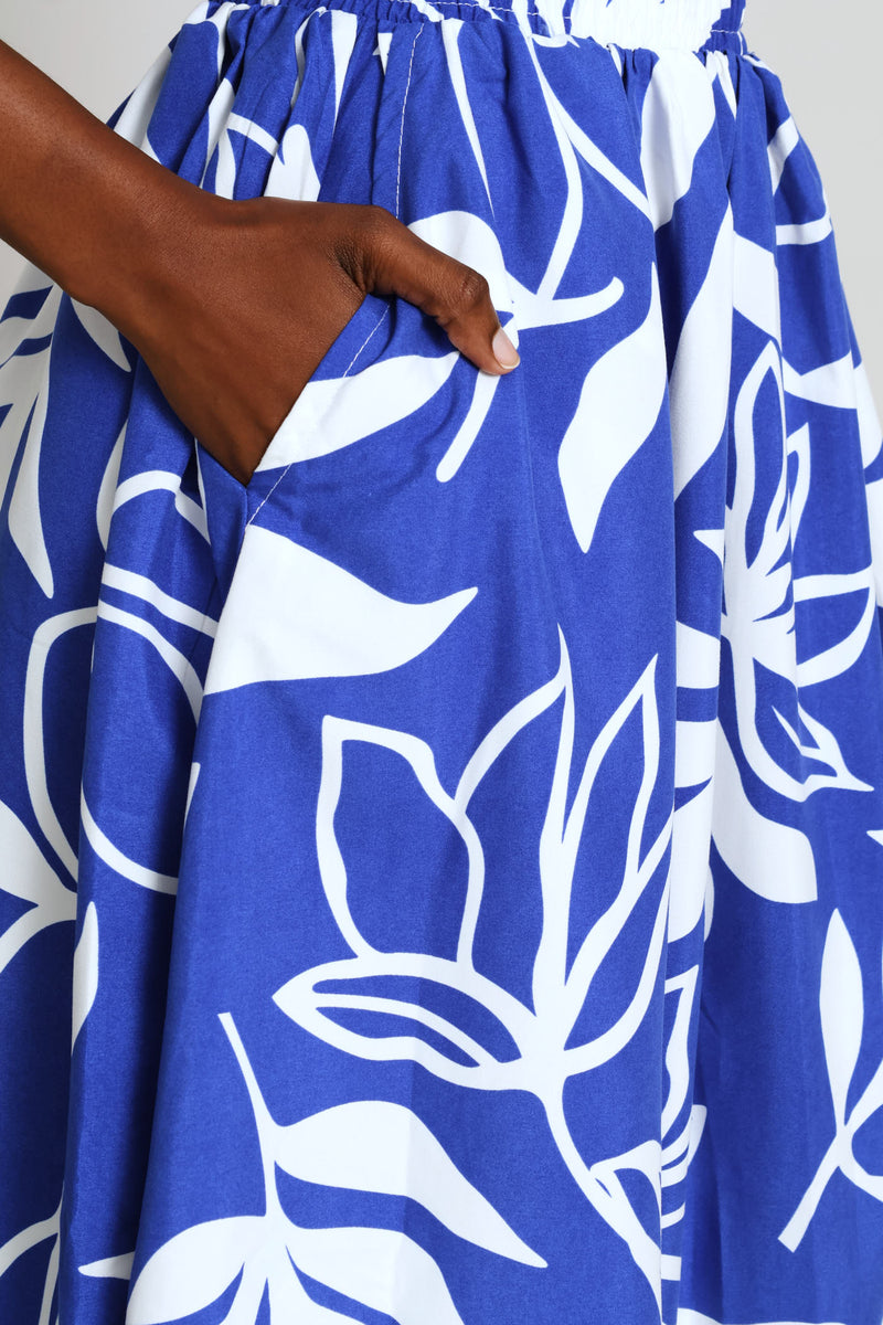 Textured Flare Midi Skirt - Cobalt/White