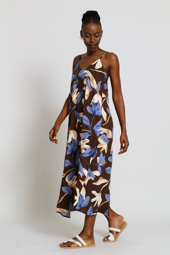 Strappy A-Line Slip Midi Dress - Chocolate