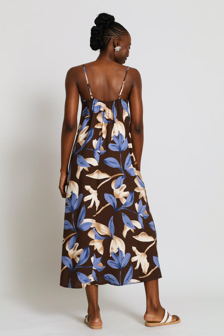 Strappy A-Line Slip Midi Dress - Chocolate