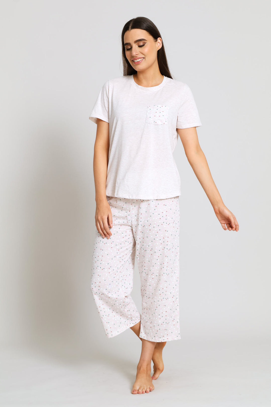 Spot Short Sleeve & Capri Sleep Set - Oatmeal Melange