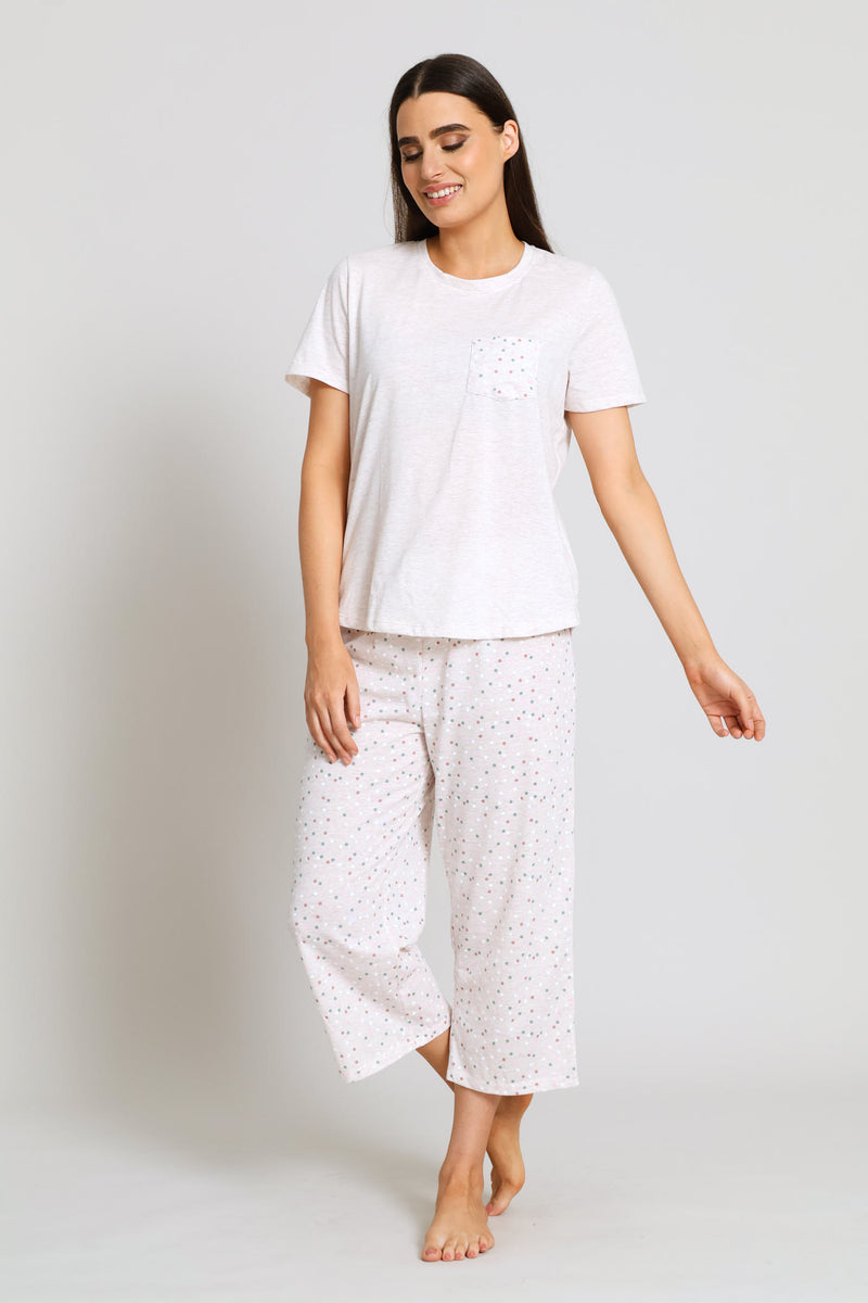 Spot Short Sleeve & Capri Sleep Set - Oatmeal Melange